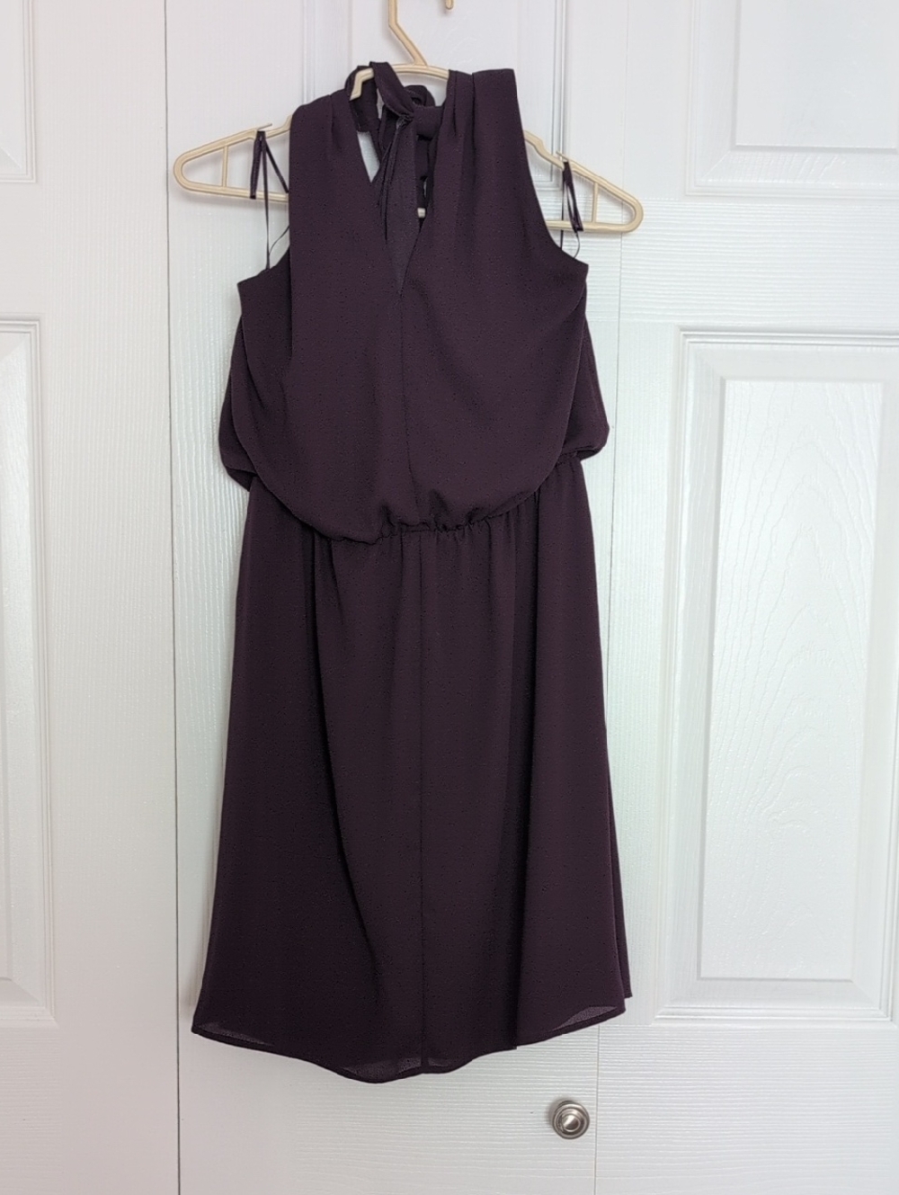 Express Sleeveless Tie-Neck Midi Dress in Deep Plum